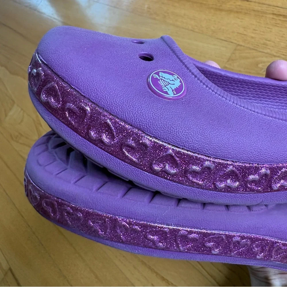 Crocs Genna II Shoes Flats Sparkle Band Slingback Purple Hearts Kids Girls Sz 3